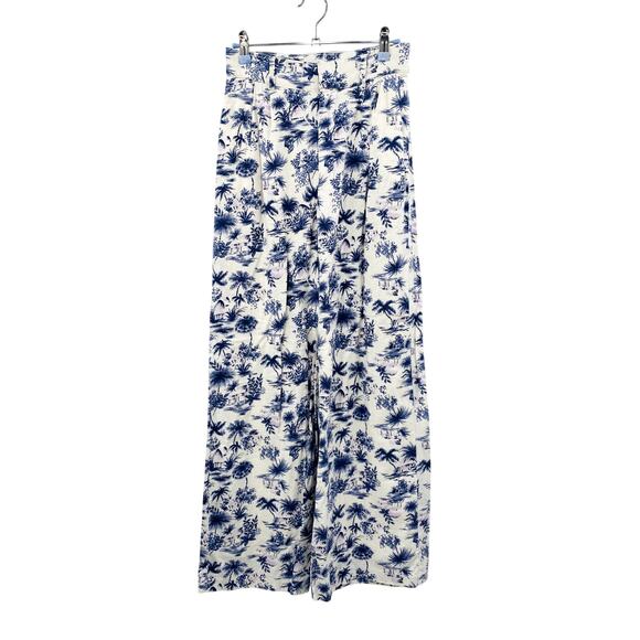 Abercrombie & Fitch Linen Blend Wide Leg Pant Palm Tree Print - Picture 1 of 3